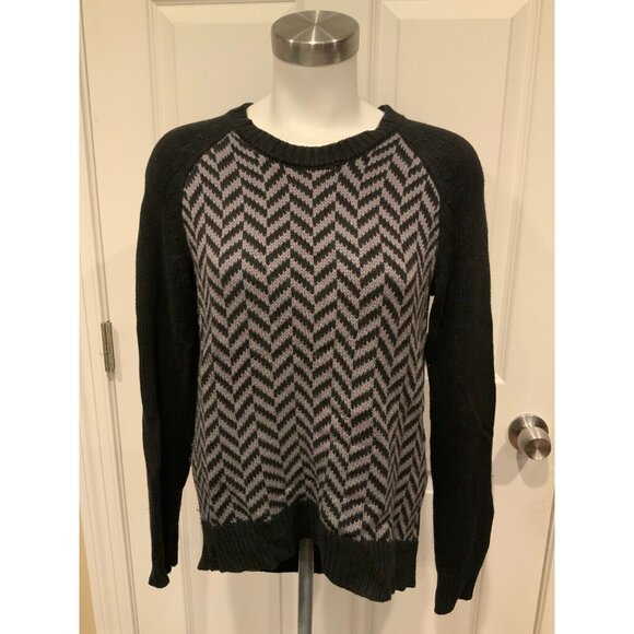 Michael Kors Black & Gray Herringbone Sweater W/ Rib Knit Trim, Size Small - Picture 1 of 8